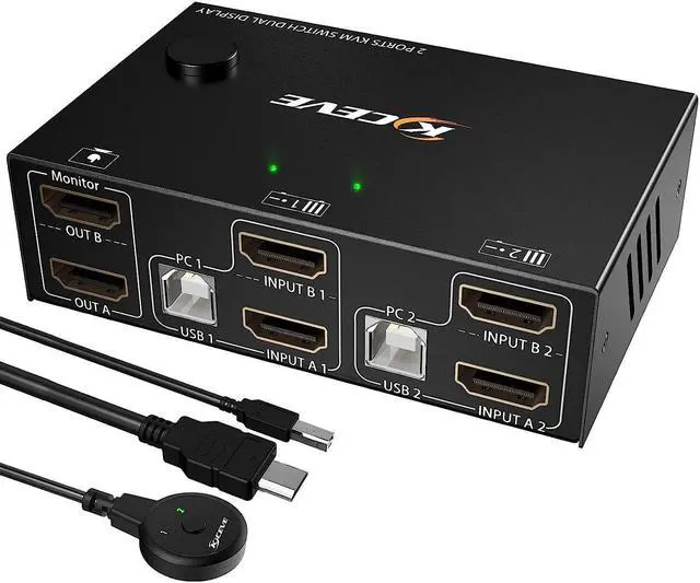 Main image of Dual Monitor KVM Switch HDMI 2 Port 4K@60Hz,CORN USB HDMI Extended Display Switcher for 2 Computers Share 2 Monitors and 4 USB 2.0 Hub,Desktop Controller and USB HDMI Cables Included