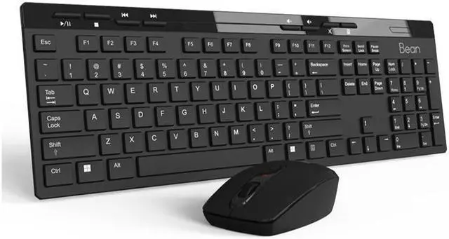 Main image of Wireless Keyboard and Mouse Combo, Bean 2.4GHz Full-Sized Ergonomic Computer Keyboard & Mouse(800/1000/1200 DPI) - Black - 5 Pcs