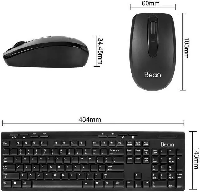 Alt view image 7 of 7 - Wireless Keyboard and Mouse Combo, Bean 2.4GHz Full-Sized Ergonomic Computer Keyboard & Mouse(800/1000/1200 DPI) - Black - 5 Pcs