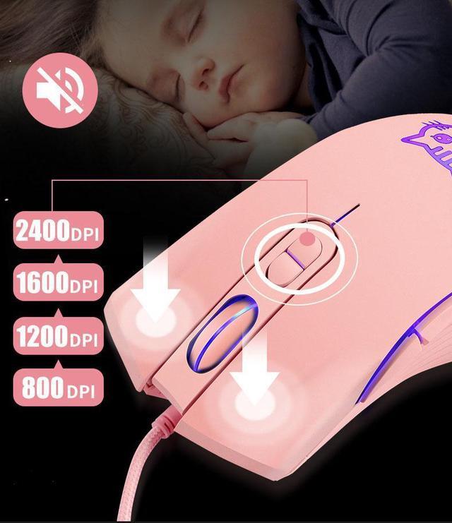 Alt view image 6 of 7 - CORN Ergonomic Design,Cool Exterior 2400DPI USB LED Wired Gaming Mouse Slient For Office And Game - Pink Cat Mice