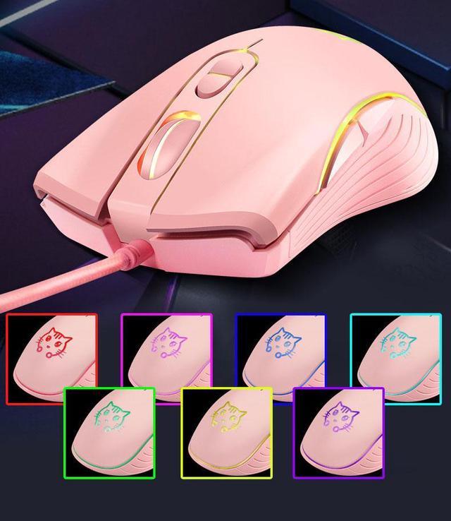 Alt view image 5 of 7 - CORN Ergonomic Design,Cool Exterior 2400DPI USB LED Wired Gaming Mouse Slient For Office And Game - Pink Cat Mice
