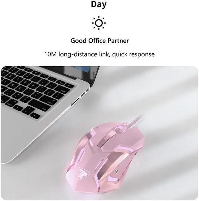 Alt view image 3 of 7 - C6  Ergonomic Design,Cool Exterior 3200DPI  USB Wired Gaming Mouse-Pink Color , 4 Adjustable Breathing Lights, 6 Programmable Buttons