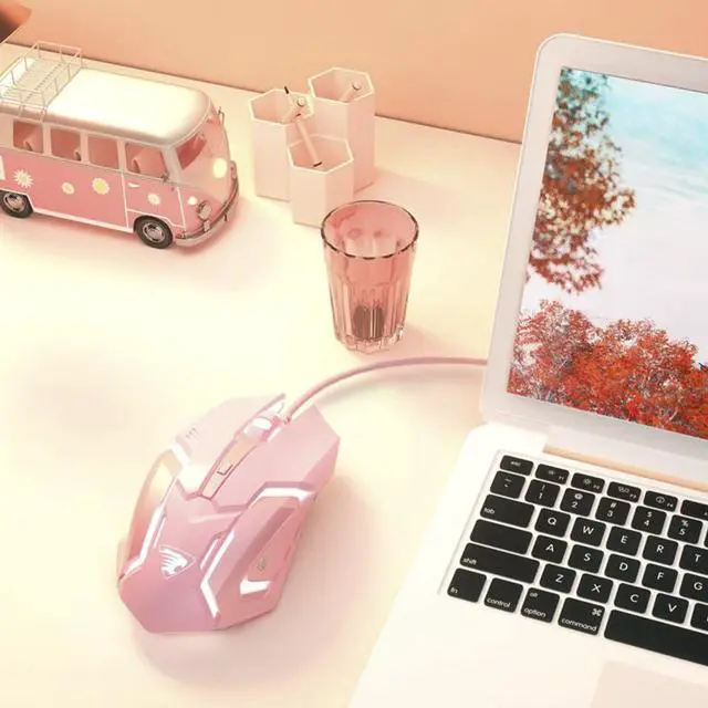 Alt view image 2 of 7 - C6  Ergonomic Design,Cool Exterior 3200DPI  USB Wired Gaming Mouse-Pink Color , 4 Adjustable Breathing Lights, 6 Programmable Buttons