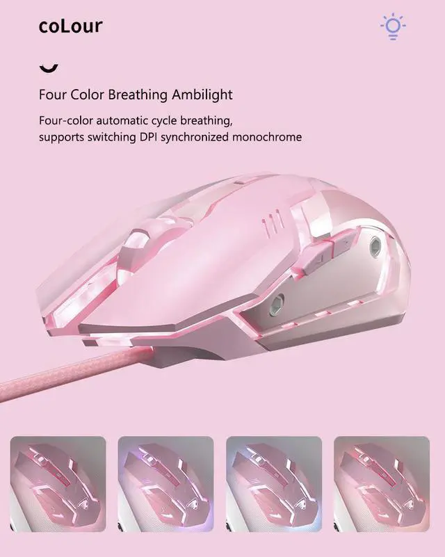Alt view image 6 of 7 - C6  Ergonomic Design,Cool Exterior 3200DPI  USB Wired Gaming Mouse-Pink Color , 4 Adjustable Breathing Lights, 6 Programmable Buttons