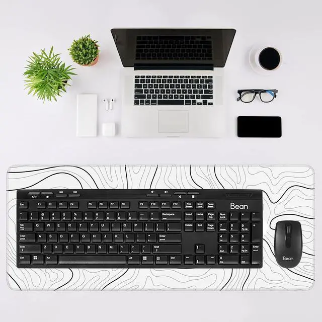 Alt view image 2 of 6 - Large Gaming Mouse Pad Desk Pad 31.5 x 11.8in Black and White Mouse Pad for Keyboard, Topographic Mouse Pad with Anti-Slip Rubber Base, Extended Mouse Pad XL Keyboard Pad for Mouse