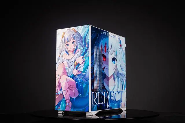 Main image of CORN Glass E-ATX/ATX/Micro ATX Computer Case, 4 Sides + 3 Light Panels Customized with HD Images - Gawr Gura