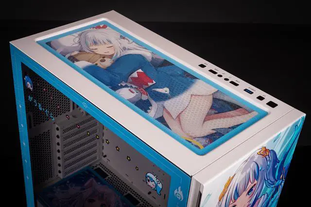 Alt view image 7 of 7 - CORN Glass E-ATX/ATX/Micro ATX Computer Case, 4 Sides + 3 Light Panels Customized with HD Images - Gawr Gura