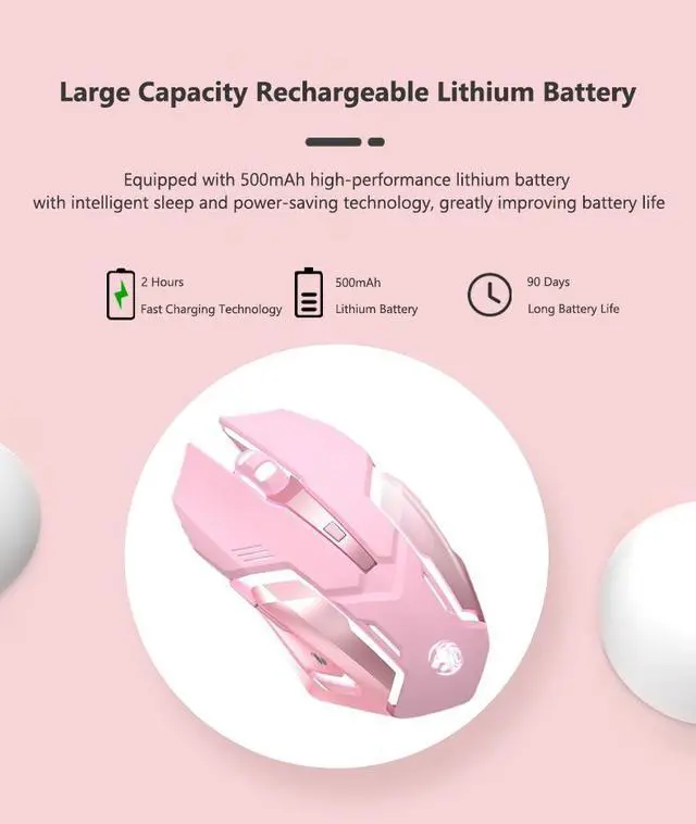 Alt view image 5 of 7 - C6  Ergonomic Design,Cool Exterior 2400DPI  USB 2.4Hz Wireless Bluetooth Gaming Mouse-Pink Color , 7 Adjustable Breathing Lights, 500mAh battery, Support Win 7/8/9 Mac OS