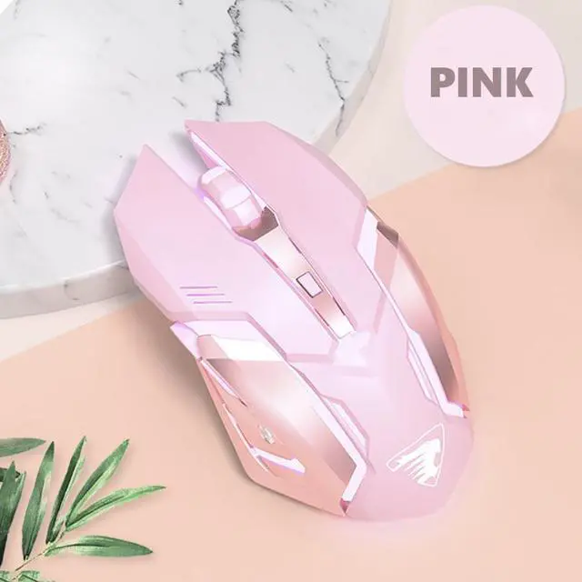 Alt view image 7 of 7 - C6  Ergonomic Design,Cool Exterior 2400DPI  USB 2.4Hz Wireless Bluetooth Gaming Mouse-Pink Color , 7 Adjustable Breathing Lights, 500mAh battery, Support Win 7/8/9 Mac OS
