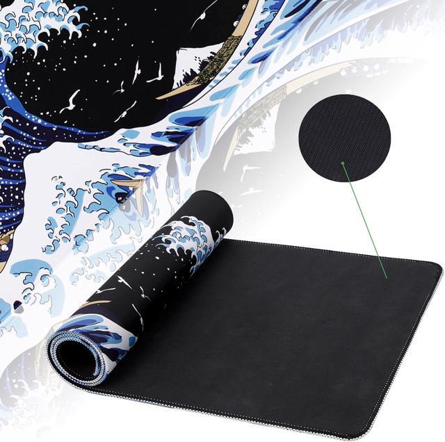 Alt view image 2 of 6 - Gaming Laptop Mouse Pad,Sea Wave Big Mice Pads PC Keyboard and Non-Slip 31.5 x 11.8inches 3mm Thick XL,XXL Rubber Table Mat, Kanagawa Surfing and Black Japanese Mouse Pads