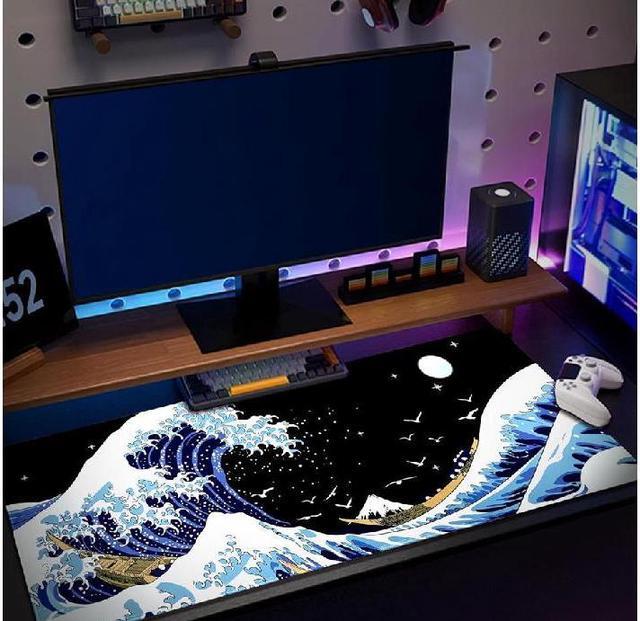 Alt view image 5 of 6 - Gaming Laptop Mouse Pad,Sea Wave Big Mice Pads PC Keyboard and Non-Slip 31.5 x 11.8inches 3mm Thick XL,XXL Rubber Table Mat, Kanagawa Surfing and Black Japanese Mouse Pads