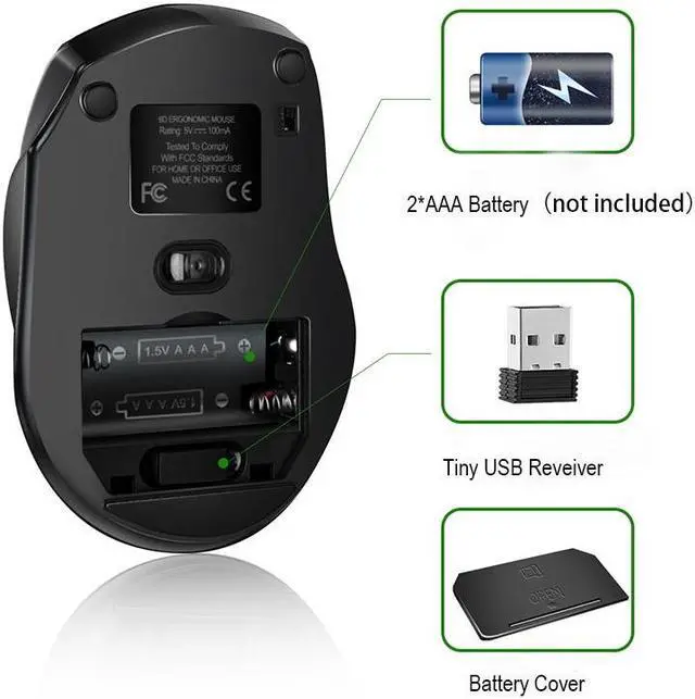 Alt view image 2 of 7 - CORN Wireless Silent Computer Mouse USB Cordless Mice for Laptop, Ergo Grips, Lightspeed 4-Level 1600 DPI, Portable for PC Mac Chromebook, 6 Button, Black