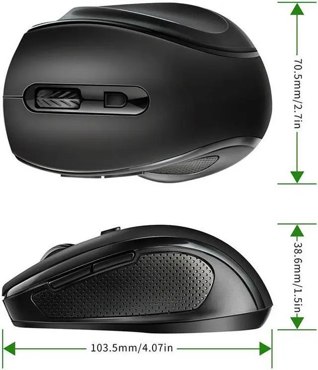 Alt view image 6 of 7 - CORN Wireless Silent Computer Mouse USB Cordless Mice for Laptop, Ergo Grips, Lightspeed 4-Level 1600 DPI, Portable for PC Mac Chromebook, 6 Button, Black