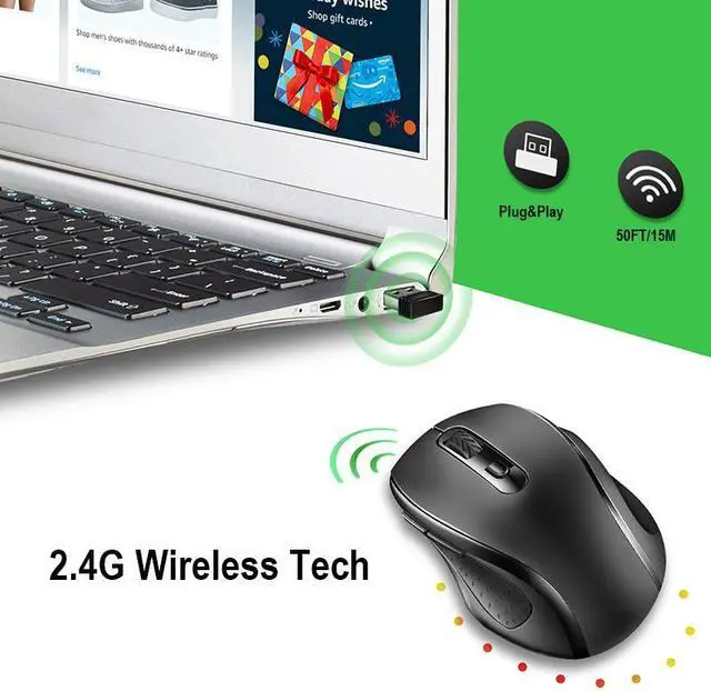 Alt view image 5 of 7 - CORN Wireless Silent Computer Mouse USB Cordless Mice for Laptop, Ergo Grips, Lightspeed 4-Level 1600 DPI, Portable for PC Mac Chromebook, 6 Button, Black