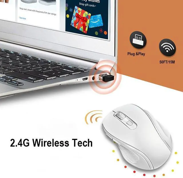 Alt view image 5 of 7 - CORN Wireless Computer Mouse USB Cordless Mice for Laptop, Ergo Grips, Lightspeed 4-Level 1600 DPI, Portable for PC Mac Chromebook, 6 Button, White