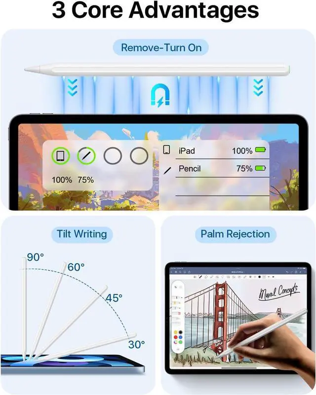 Alt view image 4 of 6 - iPad Pencil 2nd Generation with Magnetic Wireless Charging, 2X Fast Charge for Apple Ipad, Stylus Pen Compatible with iPad Pro 11 in 1/2/3/4, iPad Pro 12.9 in 3/4/5/6, iPad Air 4/5, iPad Mini 6