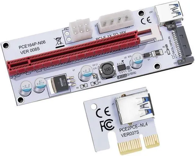 Alt view image 4 of 7 - 6-Pack Corn Electronics Updated Ver008S Mining Dedicated Riser Card PCI-E Express Cable 1x to 16x Ethereum ETH Mining 60cm USB 3.0 Cable 4 Solid Capacitors LED Indicator and Fuse Included