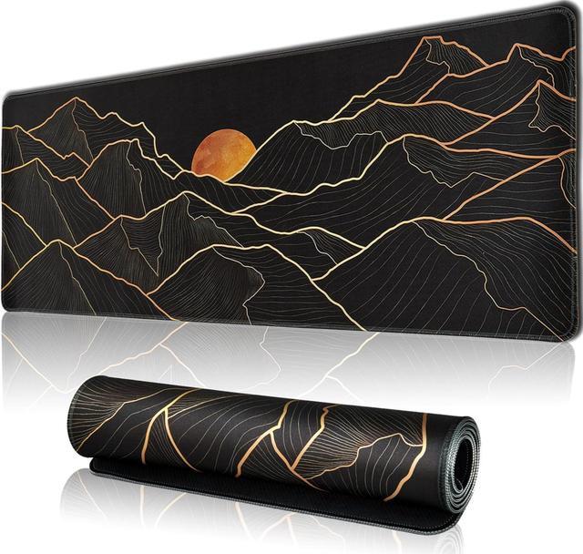 Main image of Large Gaming Mouse Pad for Desk, Desk Mat with Seamed Edges, Non-Slip Rubber Base, 31.5x11.8 Inch Keyboard Pad Computer Mat, Big XL Black Mousepadt Golden Mountain