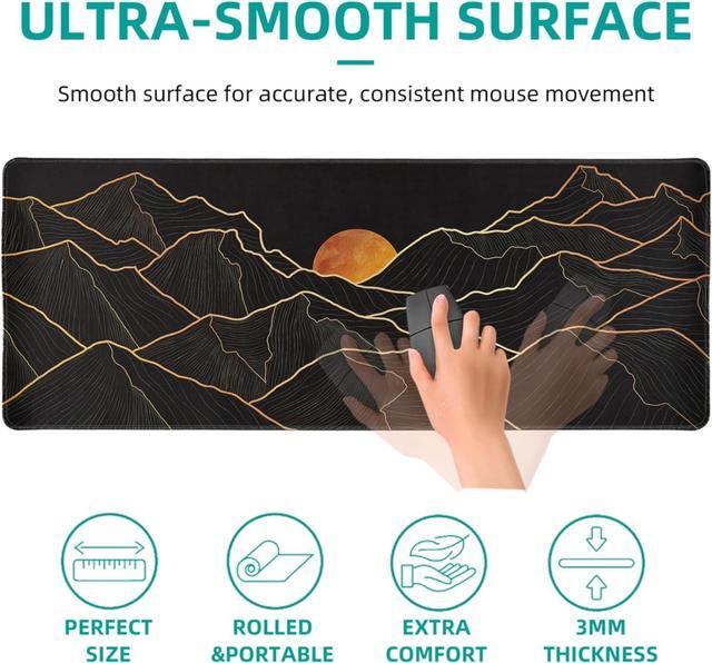 Alt view image 3 of 5 - Large Gaming Mouse Pad for Desk, Desk Mat with Seamed Edges, Non-Slip Rubber Base, 31.5x11.8 Inch Keyboard Pad Computer Mat, Big XL Black Mousepadt Golden Mountain