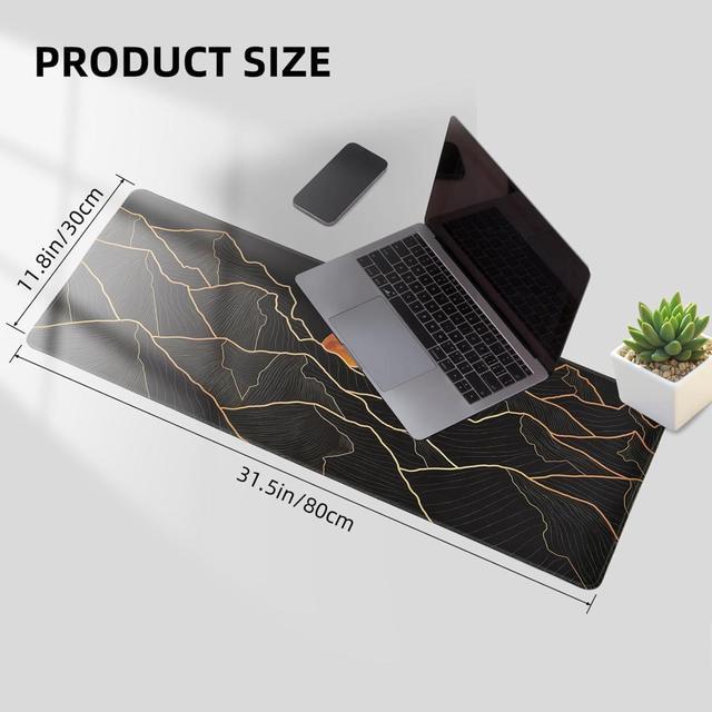 Alt view image 4 of 5 - Large Gaming Mouse Pad for Desk, Desk Mat with Seamed Edges, Non-Slip Rubber Base, 31.5x11.8 Inch Keyboard Pad Computer Mat, Big XL Black Mousepadt Golden Mountain