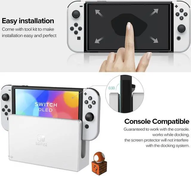 Alt view image 2 of 5 - Corn 2-Pack Switch Oled Screen Protector, Ultra HD Glass Protector  Easy to Install with Guiding Frame Scratch Resistant Tempered Glass for Switch Oled, Come with Toolkits