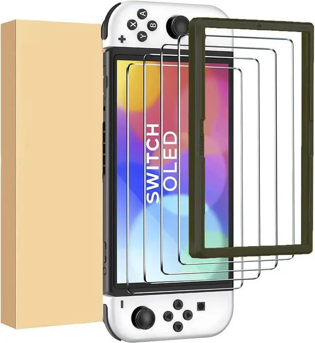 Main image of Corn 2-Pack Switch Oled Screen Protector, Ultra HD Glass Protector  Easy to Install with Guiding Frame Scratch Resistant Tempered Glass for Switch Oled, Come with Toolkits