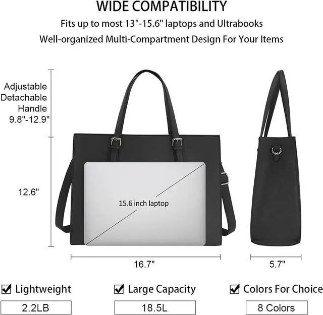 Alt view image 2 of 7 - Laptop Bag for Women Waterproof Lightweight Leather 15.6 Inch Computer Tote Bag Business Office Briefcase Large Capacity Handbag Shoulder Bag Professional Office Work Bag Black