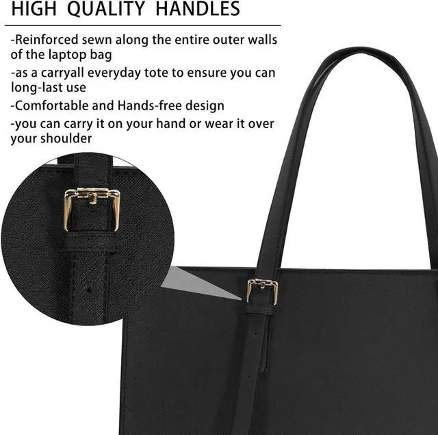 Alt view image 4 of 7 - Laptop Bag for Women Waterproof Lightweight Leather 15.6 Inch Computer Tote Bag Business Office Briefcase Large Capacity Handbag Shoulder Bag Professional Office Work Bag Black