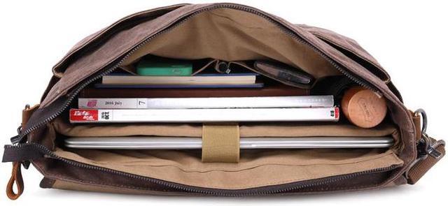 Alt view image 2 of 7 - Mens Messenger Bag 15.7 Inch Waterproof Vintage Genuine Leather Waxed Canvas Briefcase Large Leather Computer Laptop Bag Rugged Satchel Shoulder Bag, Brown