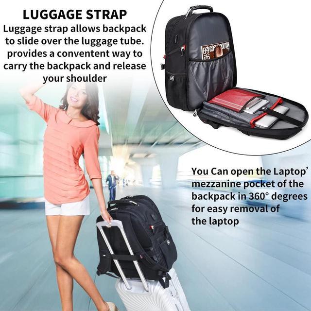 Alt view image 4 of 7 - CORN Large 17 Inch Travel Laptop Backpack with USB Charging Port, College Backpack Airline Approved Business Work Bag Fit 44L Laptops for Men Women Black