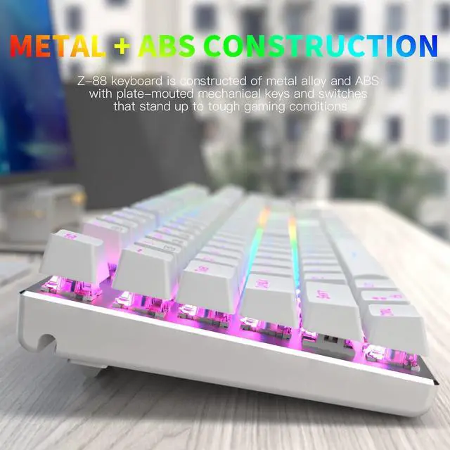 Alt view image 6 of 6 - CORN Eagle White Gaming Aluminum Mechanical Gaming Keyboard RGB Backlit LED with Wrist Rest, Blue Switches - Clicky, Metal Panel 104 Keys for Mac, PC, Silver+White