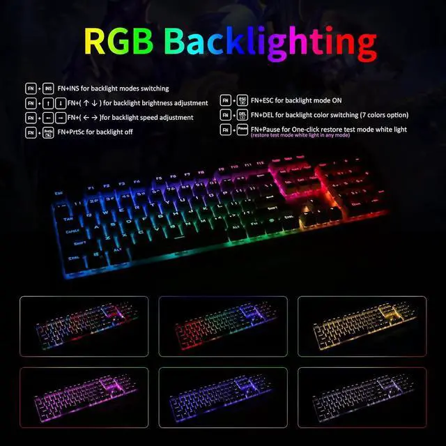 Alt view image 4 of 6 - CORN Eagle White Gaming Aluminum Mechanical Gaming Keyboard RGB Backlit LED with Wrist Rest, Blue Switches - Clicky, Metal Panel 104 Keys for Mac, PC, Silver+White