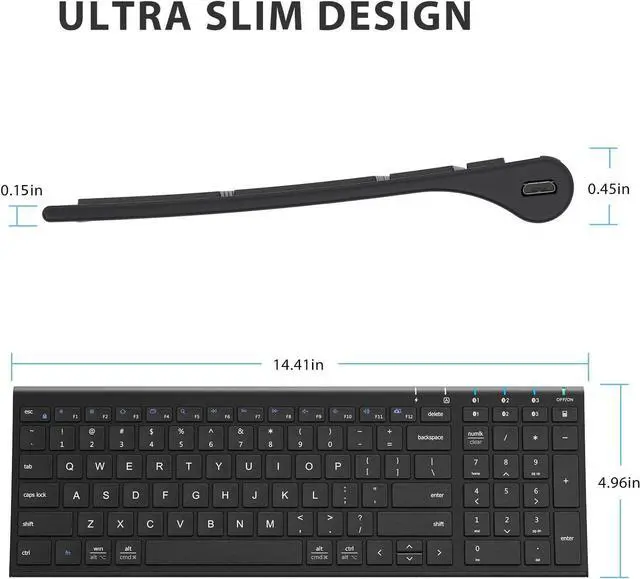 Alt view image 6 of 7 - BK10 Bluetooth Keyboard, Keyboard USB-C Rechargeable Bluetooth 5.1 with Number Pad Ergonomic Design Full Size Stable Connection Keyboard for iPad, iPhone, Mac, iOS, Android, Windows