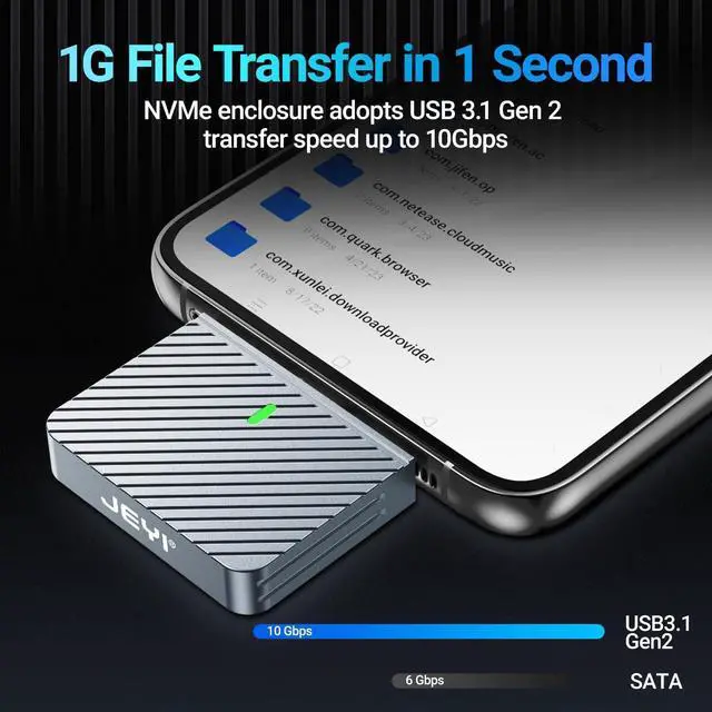 Alt view image 2 of 6 - JEYI 2230 Only M.2 Enclosure, Direct-Attached Wireless USB C 10Gbps M.2 NVMe SSD Enclosure Adapter, 2tb Max - i9 Zebra 2230C