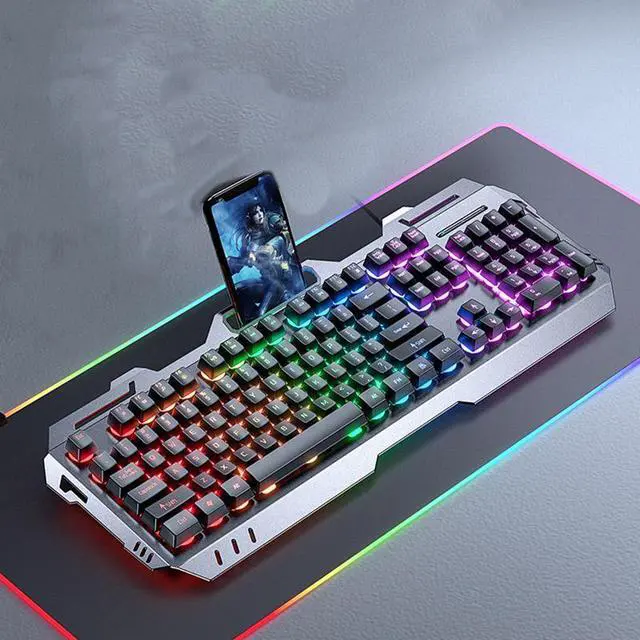 Alt view image 3 of 4 - CORN GX80 Ergonomic Design, Cool Exterior Waterproof 7-color Rainbow Backlit Wired Mechanical Feeling Gaming Keyboard for PC and Laptop - Silver Black