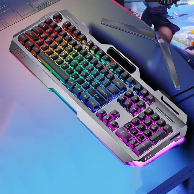Alt view image 2 of 4 - CORN GX80 Ergonomic Design, Cool Exterior Waterproof 7-color Rainbow Backlit Wired Mechanical Feeling Gaming Keyboard for PC and Laptop - Silver Black