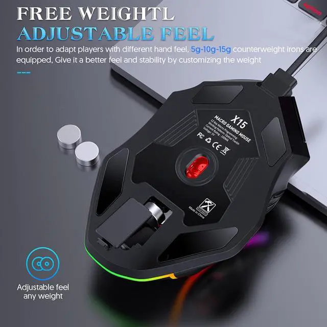 Alt view image 7 of 7 - CORN Electronics RGB LED MMO Gaming Mouse with 7 Side Buttons, Optical Wired Ergonomic Gamer Mouse with Max 12,800DPI, High Precision, 12 Programmable Macro Shortcuts, Comfort Grip, Weight Adjustable