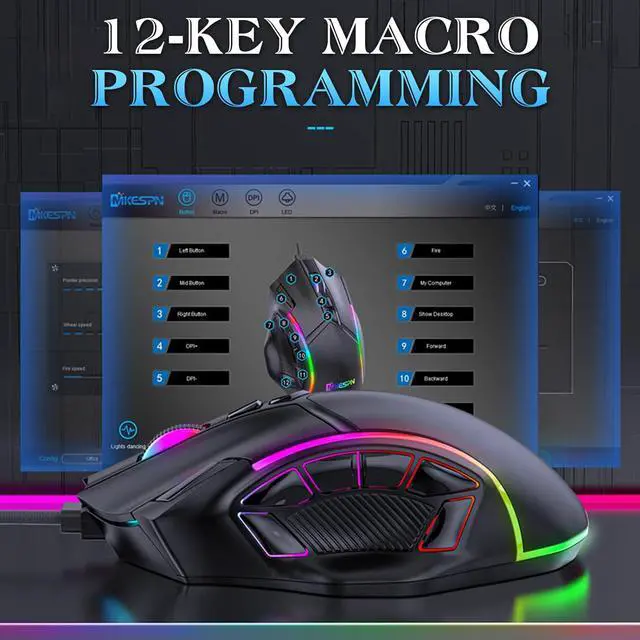 Alt view image 4 of 7 - CORN Electronics RGB LED MMO Gaming Mouse with 7 Side Buttons, Optical Wired Ergonomic Gamer Mouse with Max 12,800DPI, High Precision, 12 Programmable Macro Shortcuts, Comfort Grip, Weight Adjustable
