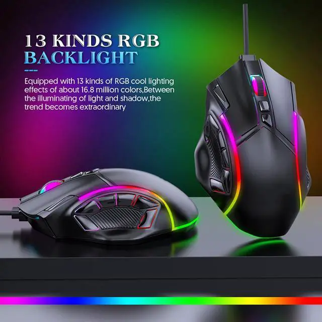 Alt view image 3 of 7 - CORN Electronics RGB LED MMO Gaming Mouse with 7 Side Buttons, Optical Wired Ergonomic Gamer Mouse with Max 12,800DPI, High Precision, 12 Programmable Macro Shortcuts, Comfort Grip, Weight Adjustable