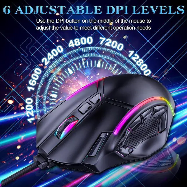 Alt view image 6 of 7 - CORN Electronics RGB LED MMO Gaming Mouse with 7 Side Buttons, Optical Wired Ergonomic Gamer Mouse with Max 12,800DPI, High Precision, 12 Programmable Macro Shortcuts, Comfort Grip, Weight Adjustable