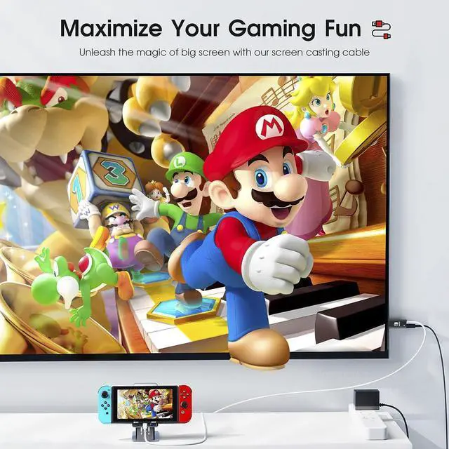 Alt view image 4 of 7 - Portable HDMI Adapter Compatible with Nintendo Switch NS/OLED, USB C to HDMI Cable Replaces The Original Switch Dock for TV Screen Mirroring, Convenient for Travel, 4K HD, 2m, Black
