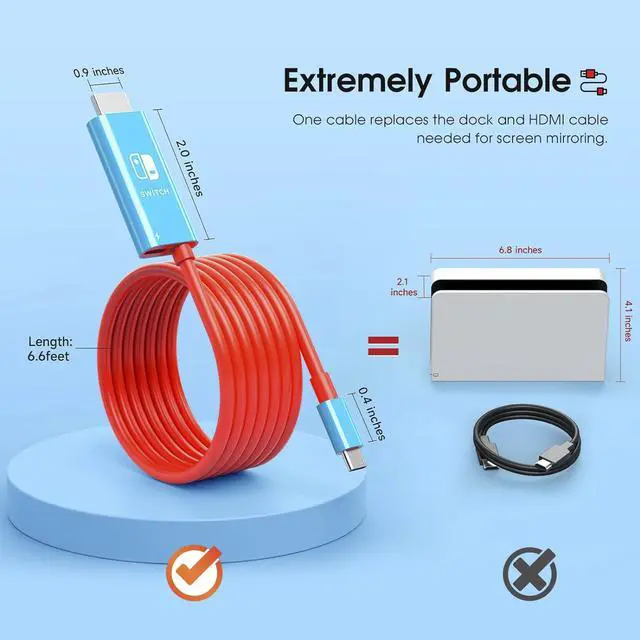 Alt view image 2 of 7 - Corn Electronics Portable HDMI Cable Compatible with Nintendo Switch NS/OLED, USB C to HDMI Cable Replaces The Original Switch Dock for TV Screen Mirroring, Convenient for Travel, 4K HD, 2m, Blue