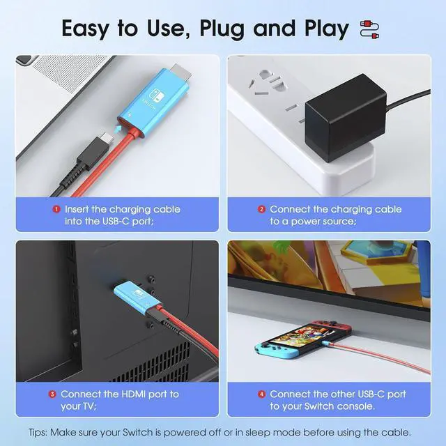 Alt view image 5 of 7 - Corn Electronics Portable HDMI Cable Compatible with Nintendo Switch NS/OLED, USB C to HDMI Cable Replaces The Original Switch Dock for TV Screen Mirroring, Convenient for Travel, 4K HD, 2m, Blue