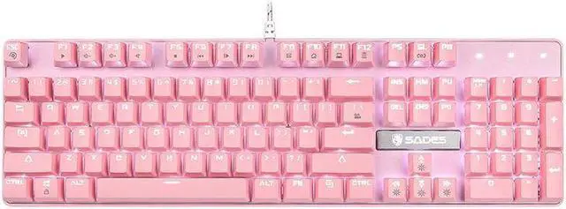Main image of CORN  Ergonomic Design, All 104 Non-conflicting keys Cool Exterior With  8 White Backlit Modes,  USB Wired Blue Mechanical Gaming Keyboard  - Pink