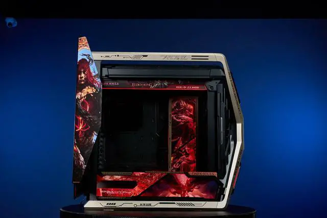 Alt view image 4 of 7 - GR701 E-ATX computer case, 420 mm dual radiator support, four 140 mm fans, metal GPU holder, component storage, ARGB fan hub, 60W fast charging ELDEN RING