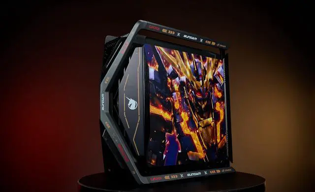 Main image of GR701 E-ATX computer case, 420 mm dual radiator support, four 140 mm fans, metal GPU holder, component storage, ARGB fan hub, 60W fast charging Gundam (Black)