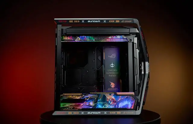Alt view image 6 of 7 - GR701 E-ATX computer case, 420 mm dual radiator support, four 140 mm fans, metal GPU holder, component storage, ARGB fan hub, 60W fast charging Gundam (Black)