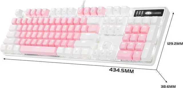 Alt view image 2 of 3 - CORN  Ergonomic Design, All 104 Non-conflicting keys Cool Exterior With  8 White Backlit Modes,  USB Wired Blue Mechanical Gaming Keyboard  - Pink and White