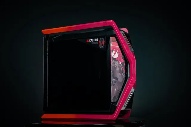 Main image of GR701 E-ATX computer case, 420 mm dual radiator support, four 140 mm fans, metal GPU holder, component storage, ARGB fan hub, 60W fast charging Shana of the Blazing Eyes-Red