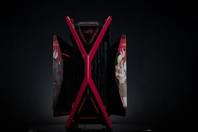 Alt view image 5 of 7 - GR701 E-ATX computer case, 420 mm dual radiator support, four 140 mm fans, metal GPU holder, component storage, ARGB fan hub, 60W fast charging Shana of the Blazing Eyes-Red